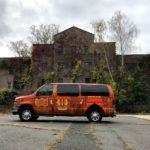 Campervan in front of NY haunted house