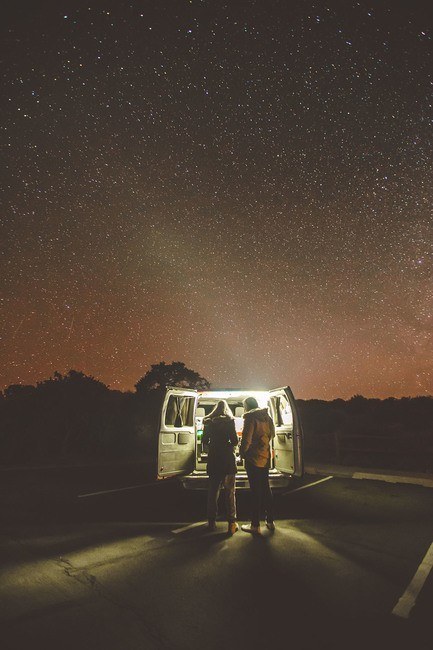 Campervan Kitchen at Night Romantic Starry Sky