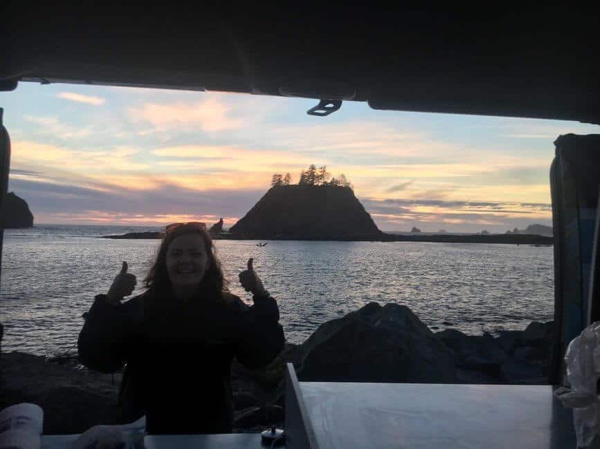 Campervan Kitchen View Olympic National Park Washington ocean beach