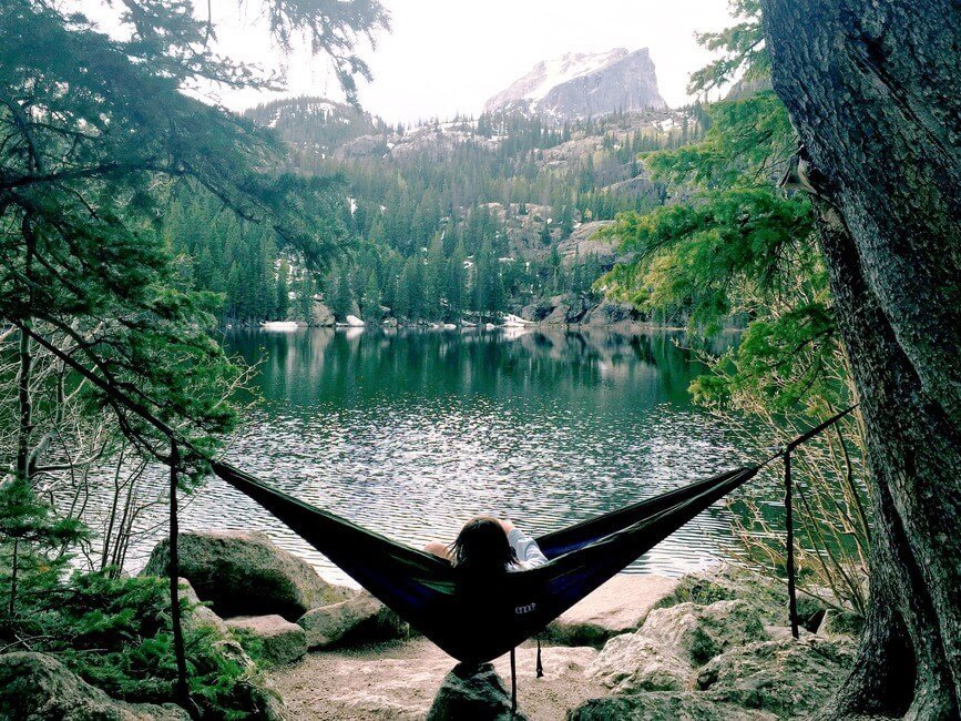 Relaxing in a hammock at Rocky Mountain National Park in Colorado