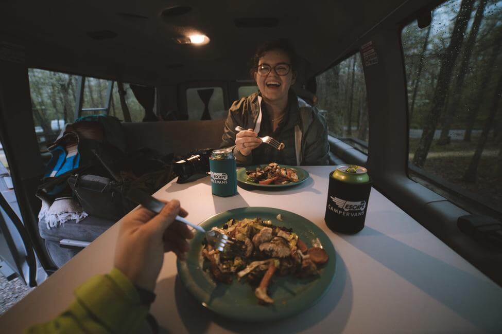 Eating Dinner in Campervan North Georgia Roadtrip