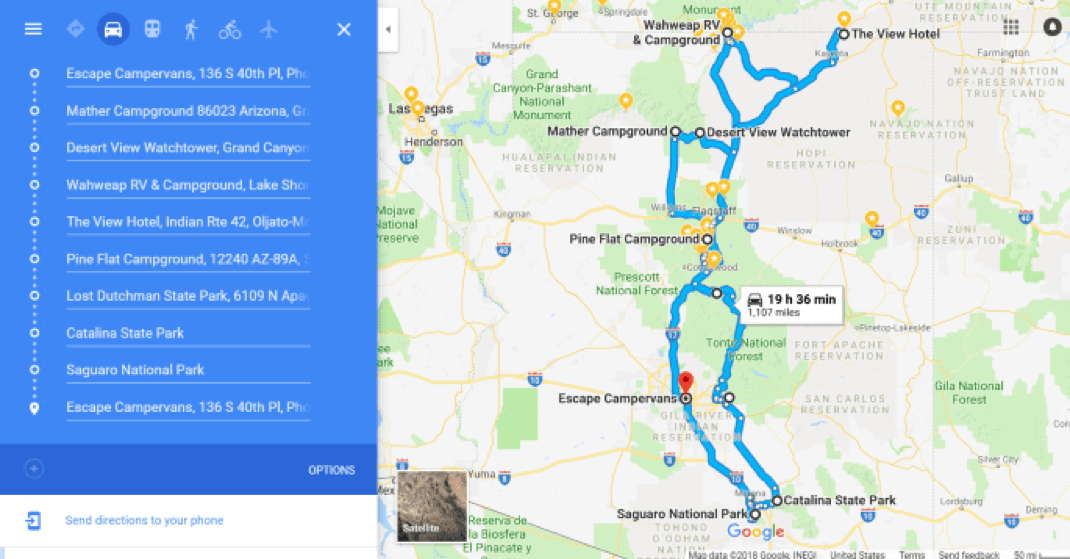 Itinerary Map Arizona Road Trip
