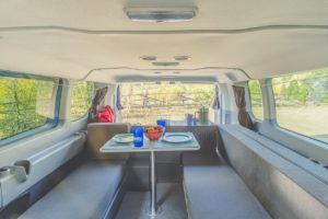 Foldaway in-van table + benches