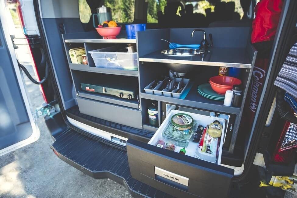 Escape Campervans Big Sur model kitchen refrigerator