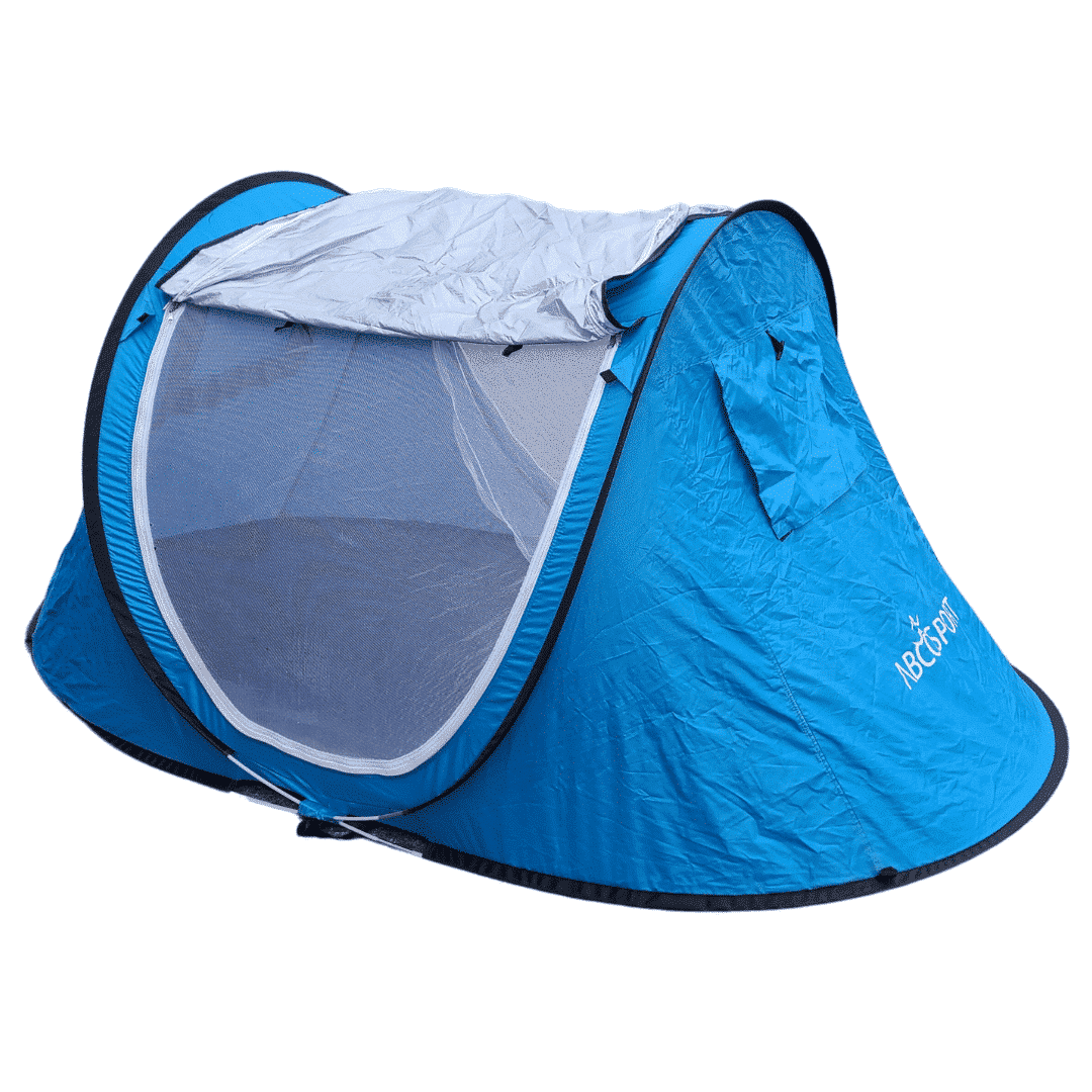 Tent with door partially unzipped