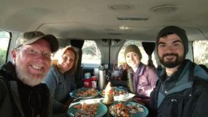 Eating inside campervan