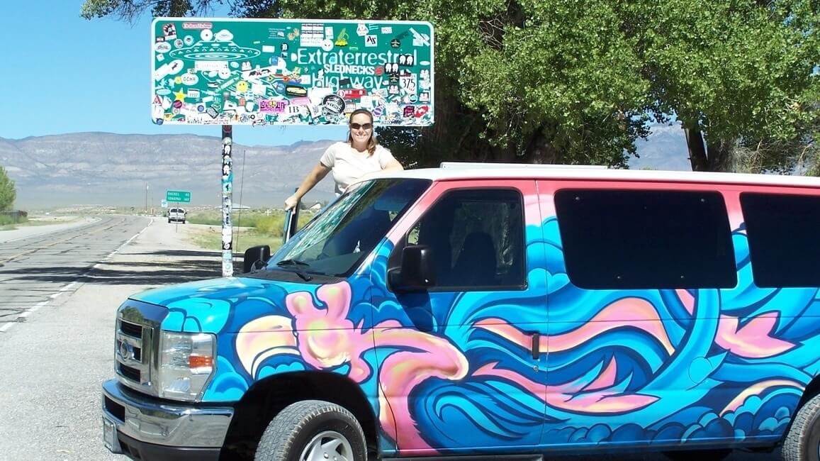 Extraterrestrial Highway Sign Nevada with campervan