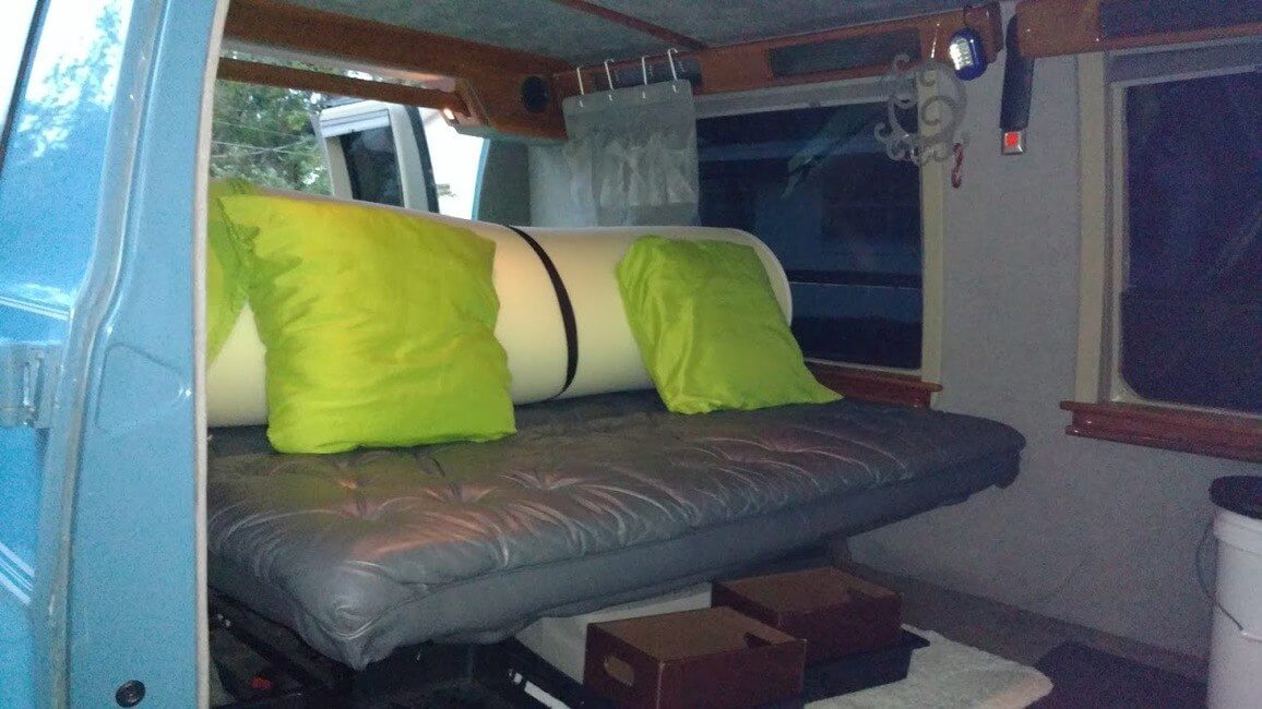 camper van daytime set up couch