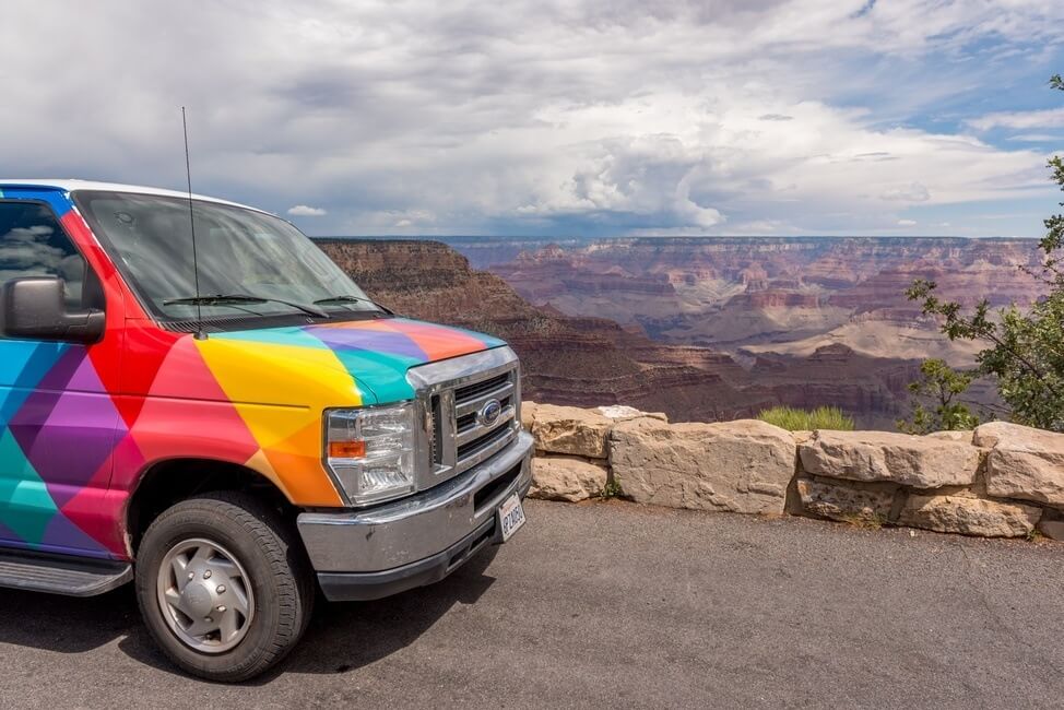 Grand Canyon National Park in Arizona by camper van. The size of the Grand Canyon makes it a great camper van rental destination. 