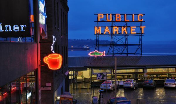 Pike Place Market Seattle in rainy season