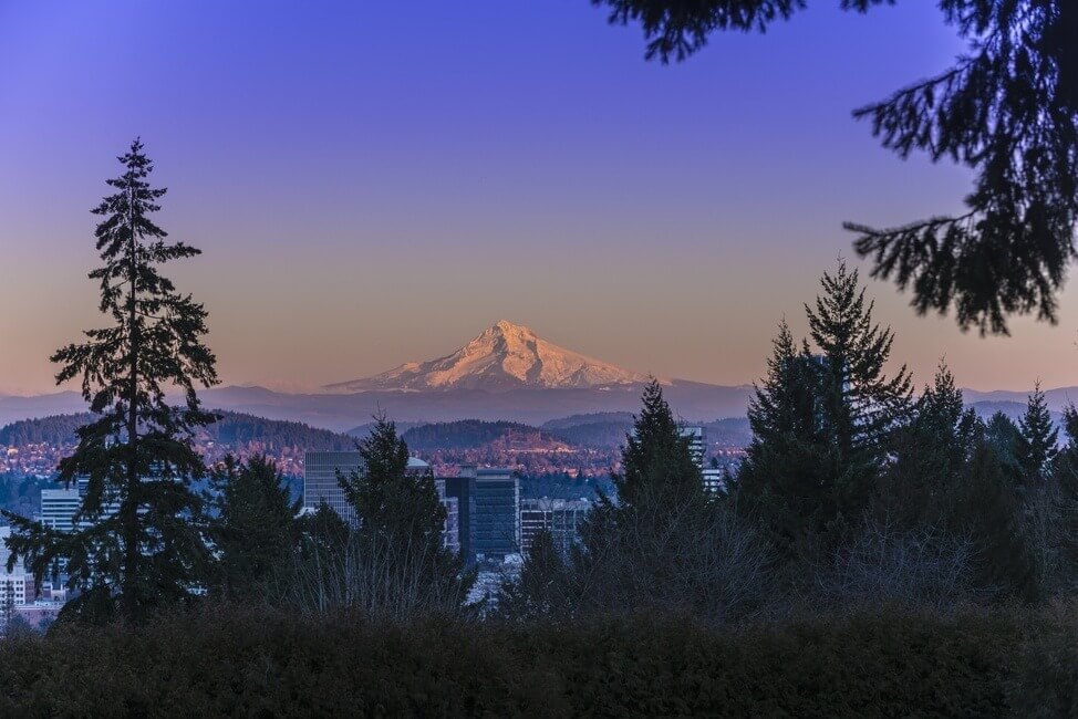 Mt Hood at Sunset with Portland City Center