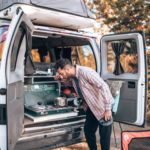 Campervan kitchen cooking