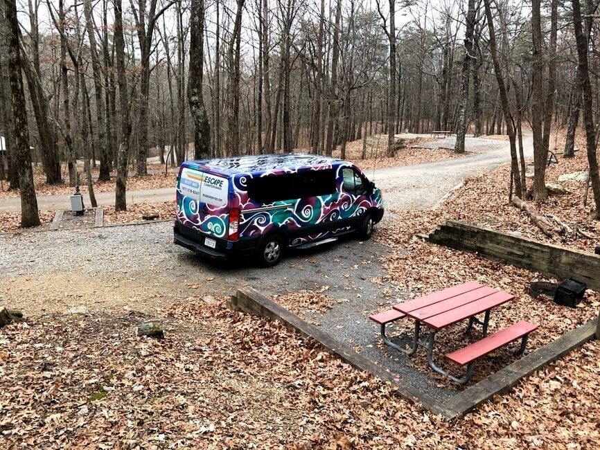 Fort Mountain State Park Georgia empty campground with campervan