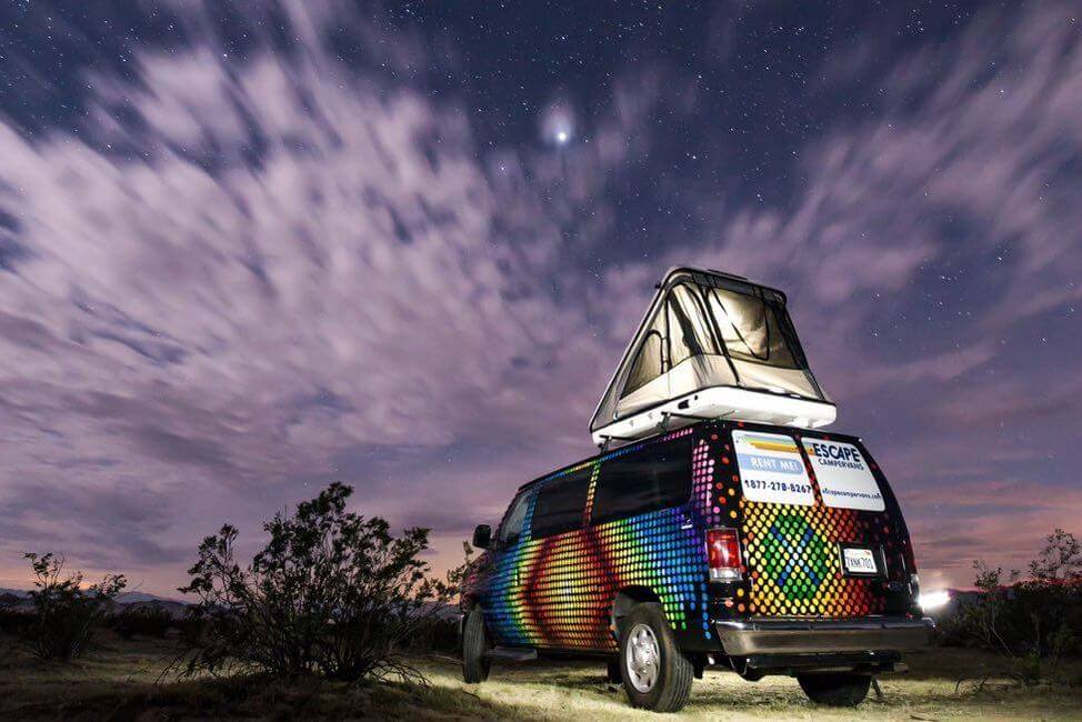 Escape campervan at night with popup