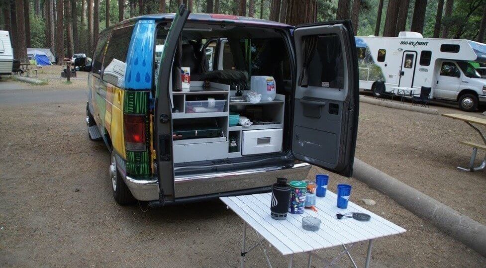 campervan kitchen campsite next to RV