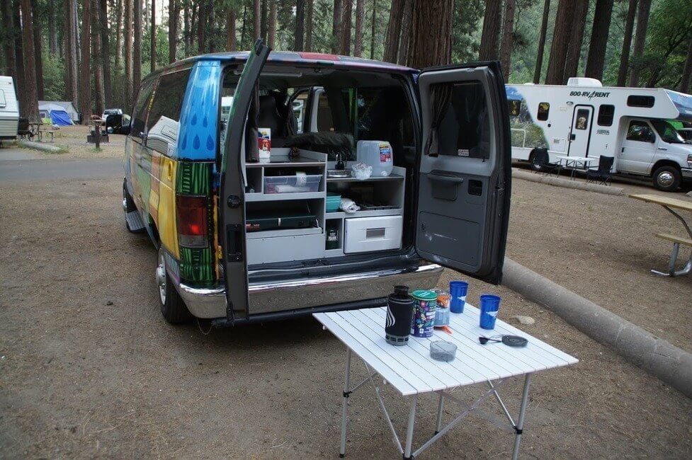 campervan kitchen campsite next to RV