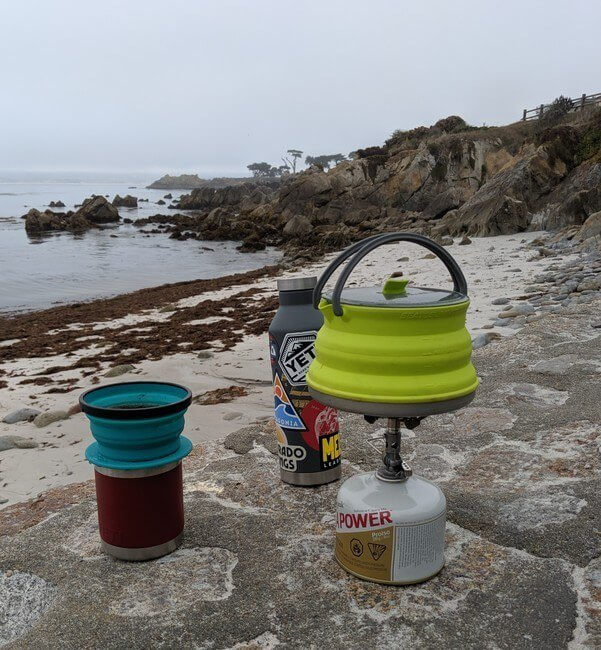 Camp coffee pour over set up