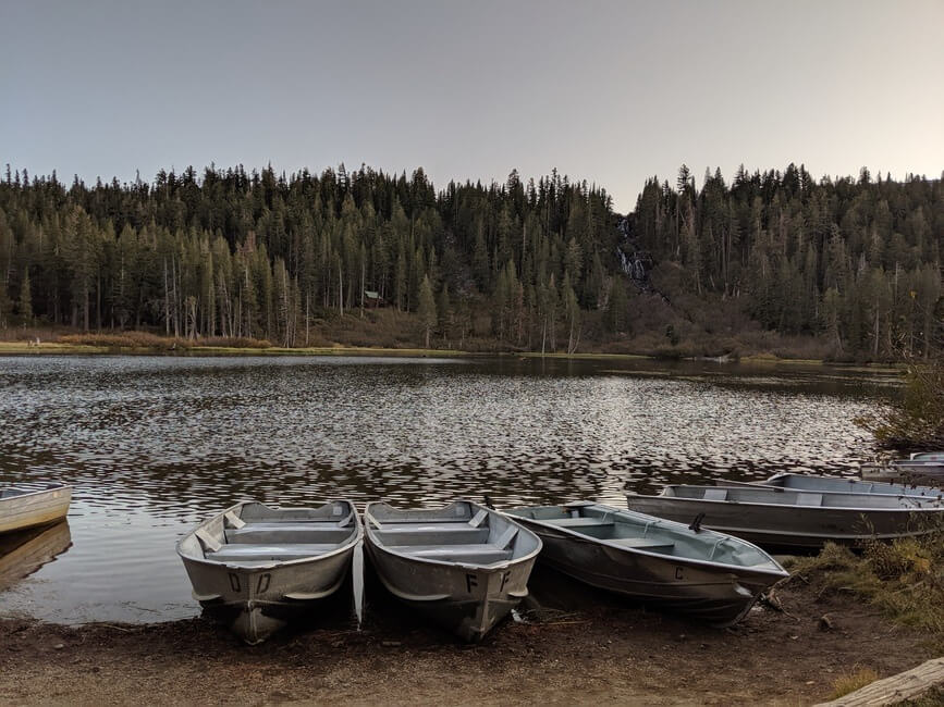 boats at Twin Lakes Campground at Mammoth Lakes