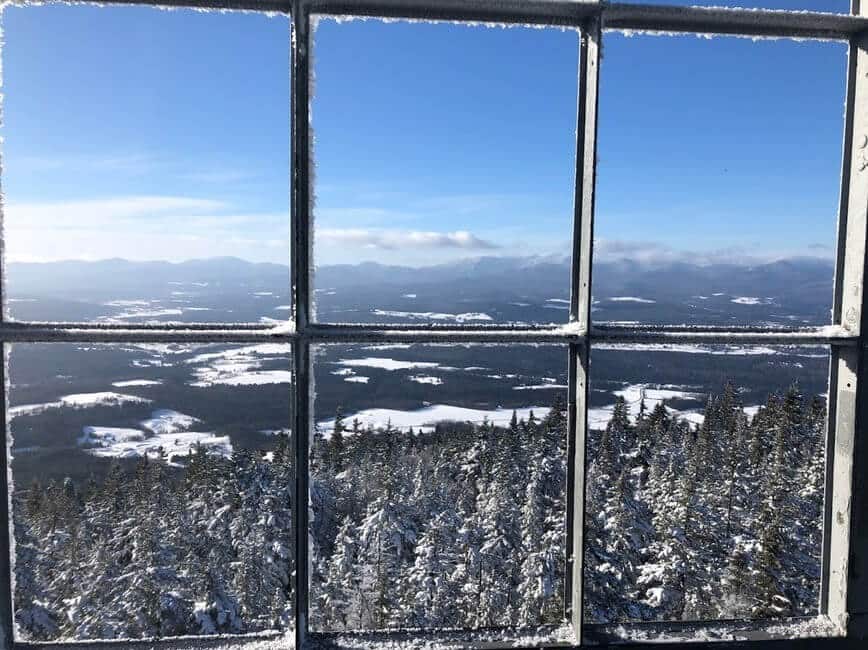 winter view from fire tower in Vermont