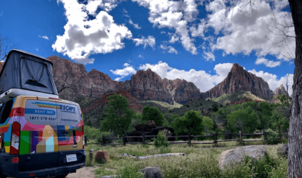 Campervan near mountains