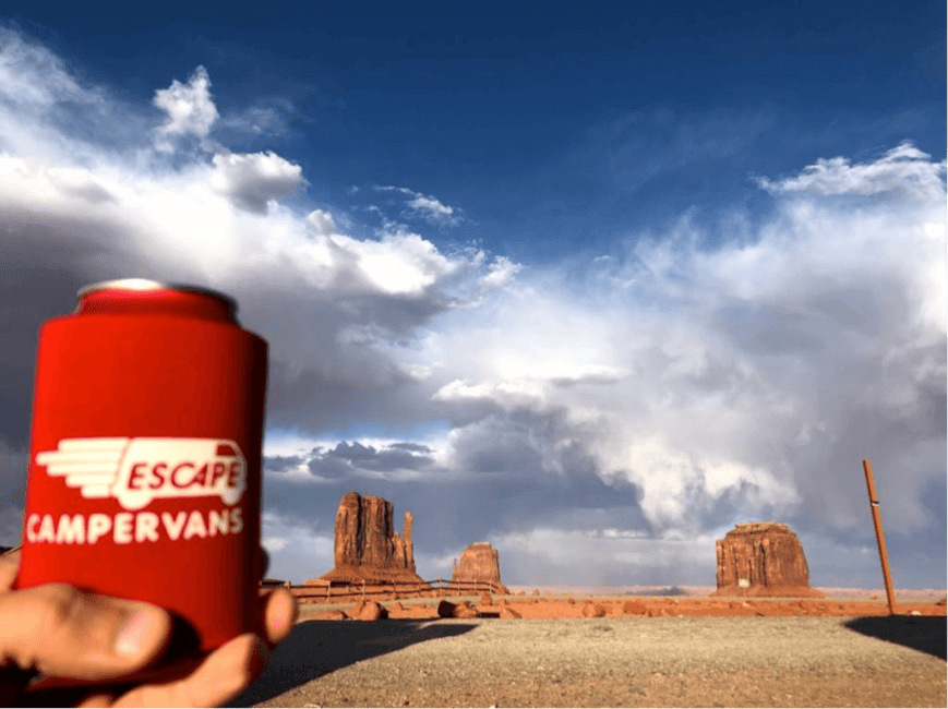 Escape campervans drink holder in desert