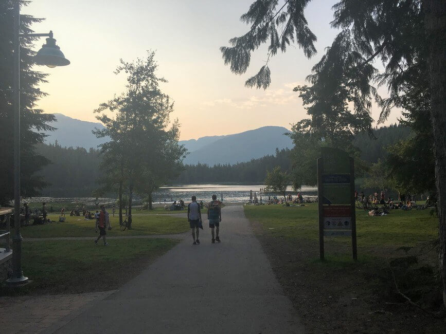 Couple walking towards lost lake park