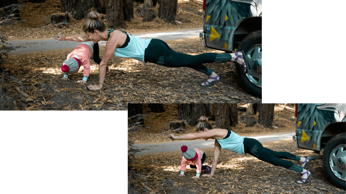 Family exercising in the wilderness