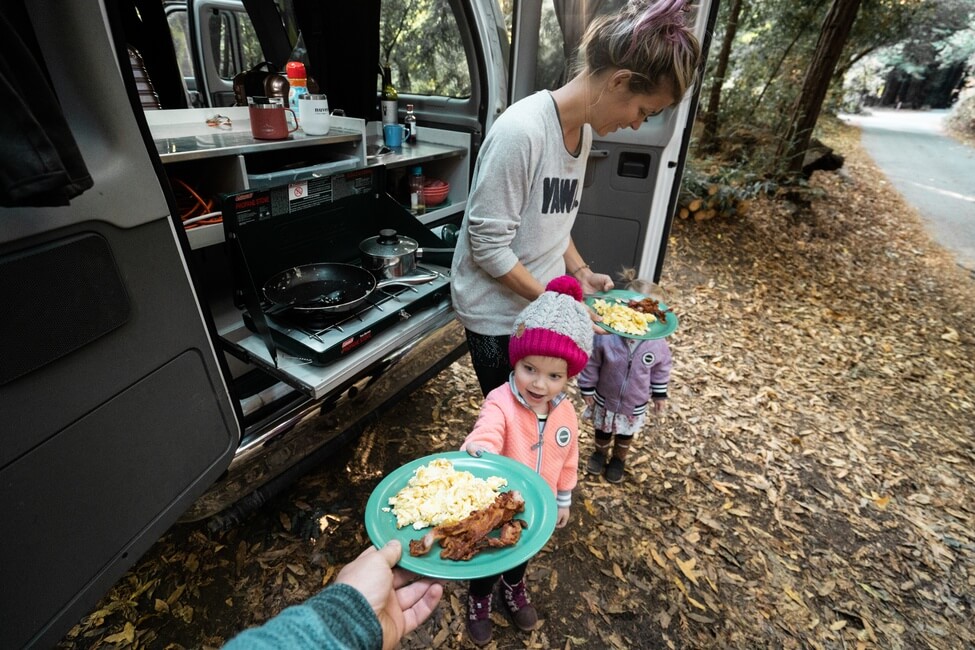 Family enjoying breakfast at Pfeiffer Campground