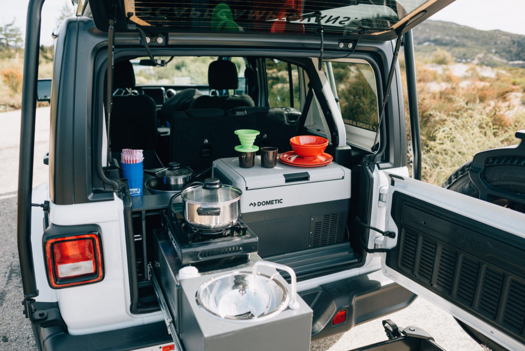 jeep camper interior kitchen view