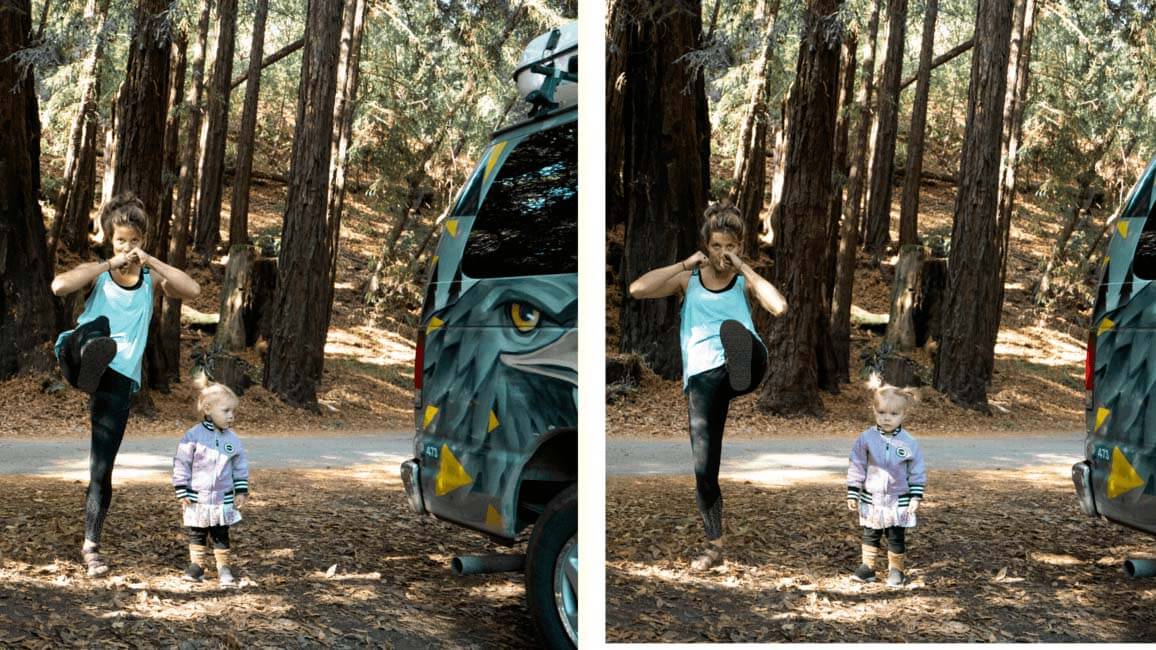 family exercising while camping