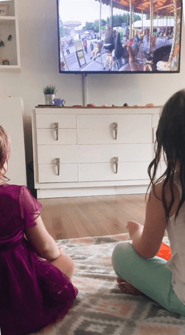 Two kids watching a POV carousel.