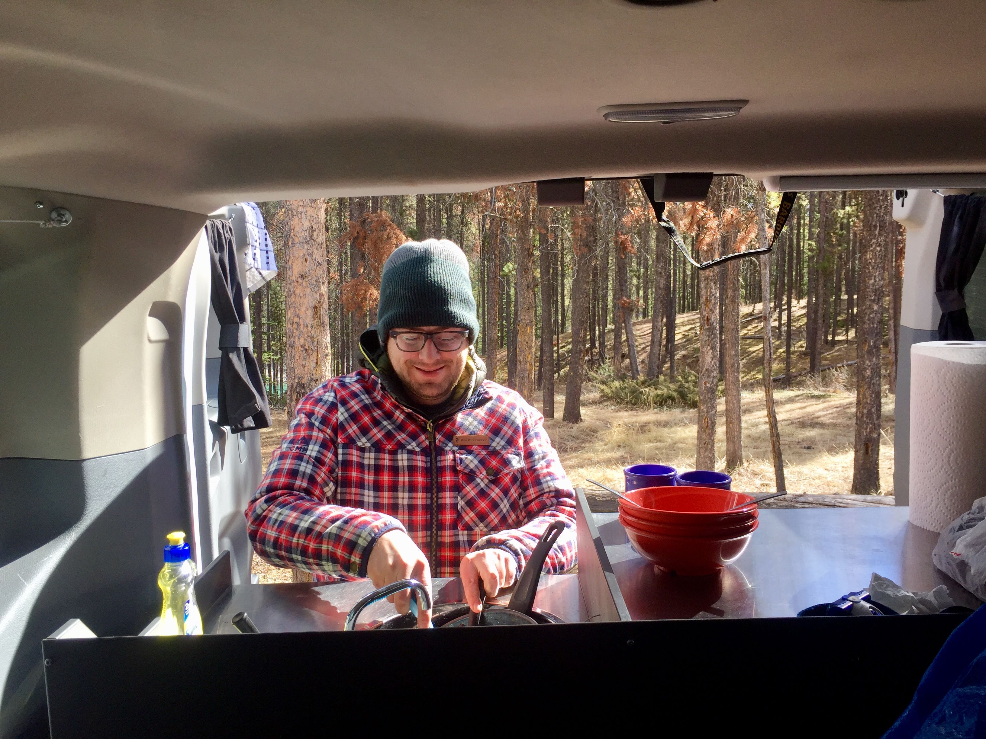Camper cooking on a stovetop