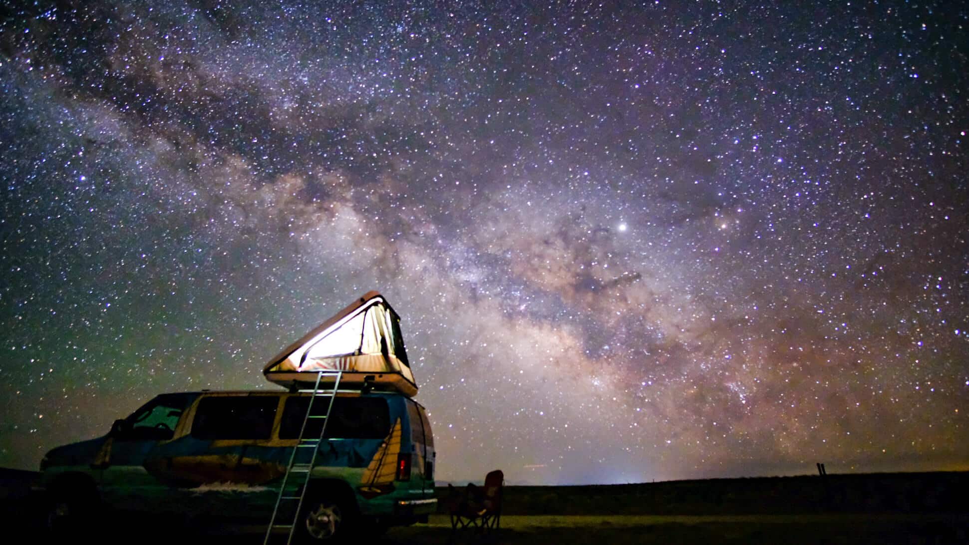 Campervan under the stars at night