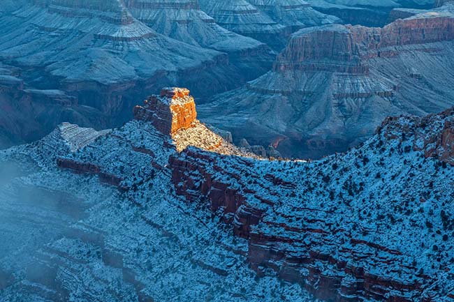 Overlooking the snowy Grand Canyon in the winter.