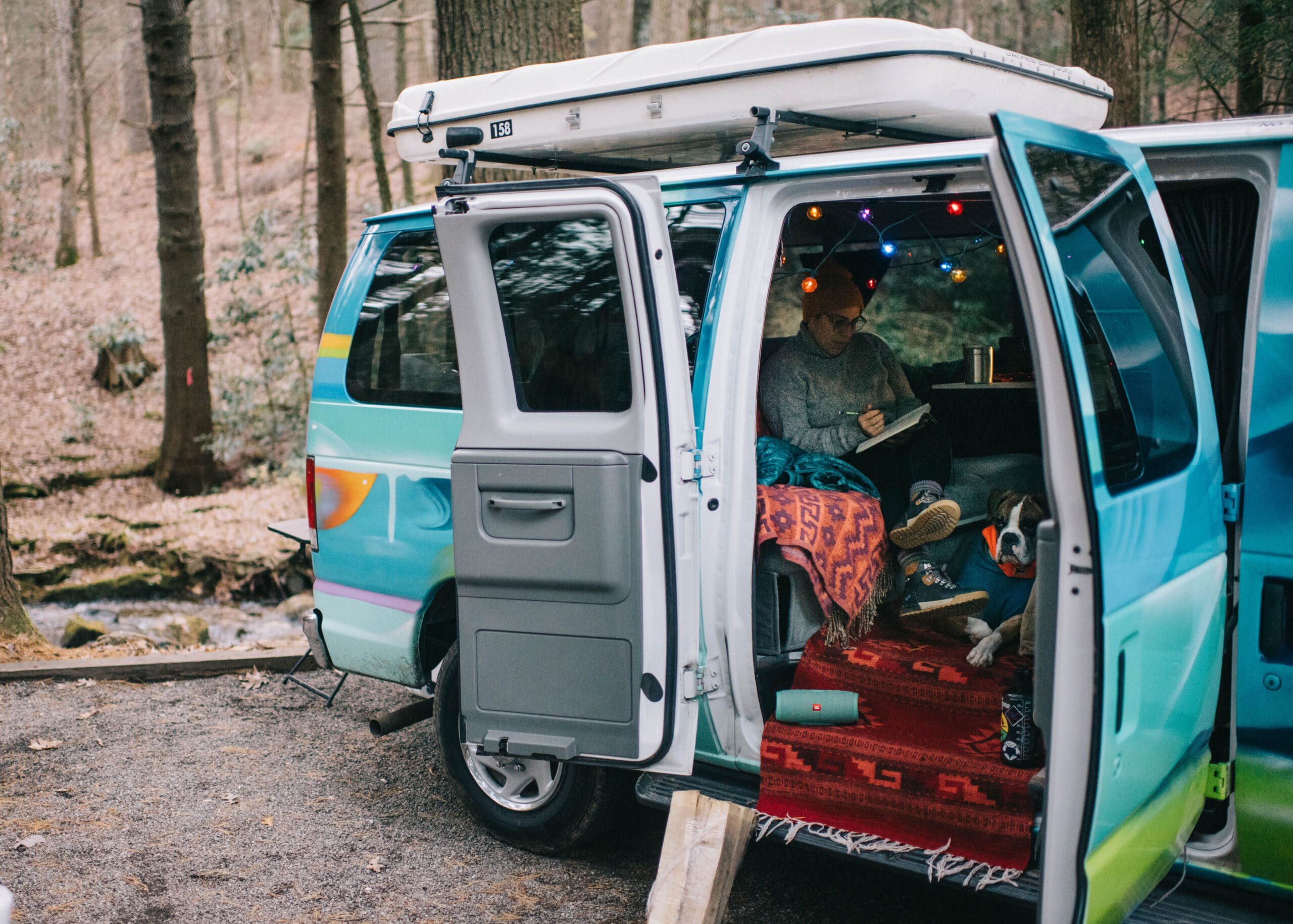 Escape camper van on a camping trip in South Dakota.