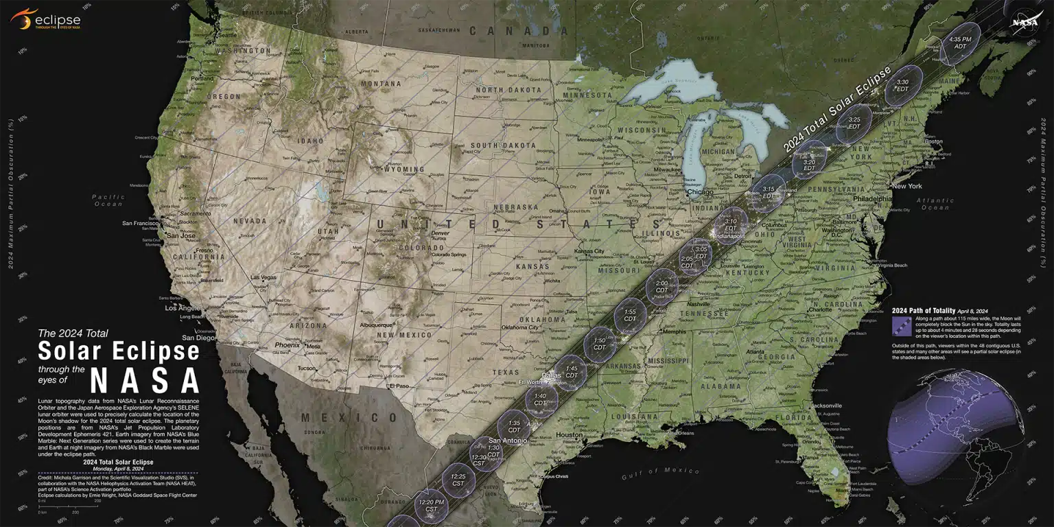 NASA map of the 2024 solar eclipse. Solar eclipse April 2024