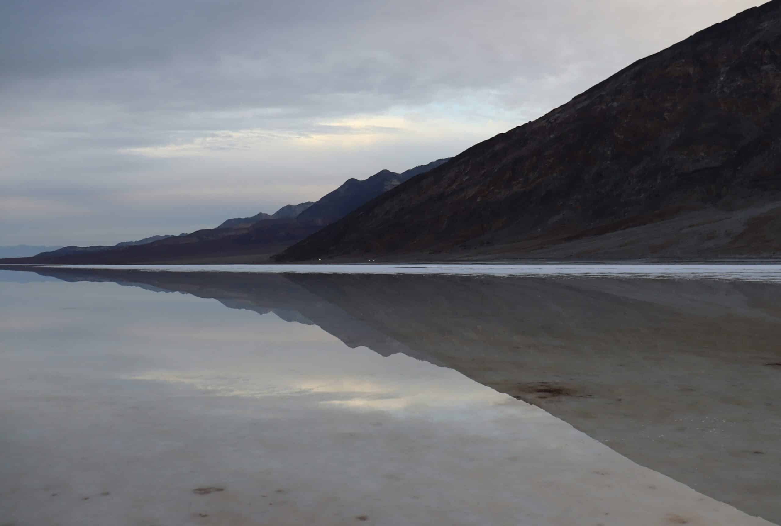 An image of the Death Valley National Park lake that formed in Badwater Basin