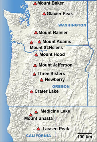 Map of the Volcanos in the PNW.
